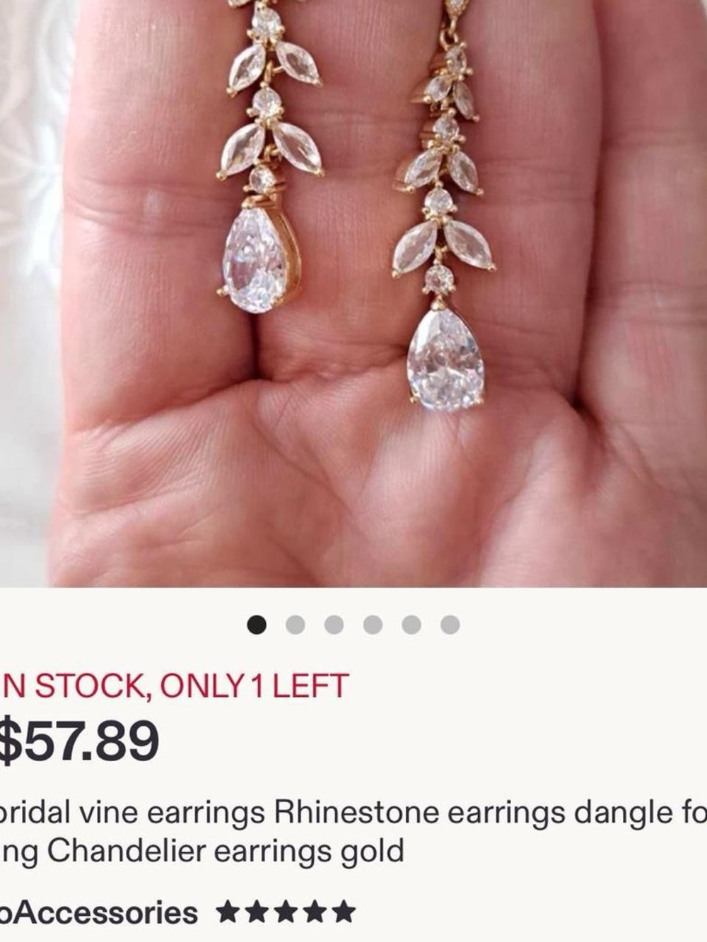 Gold Teardrop Vine Drop Earrings with Clear Stones - Women Jewelry